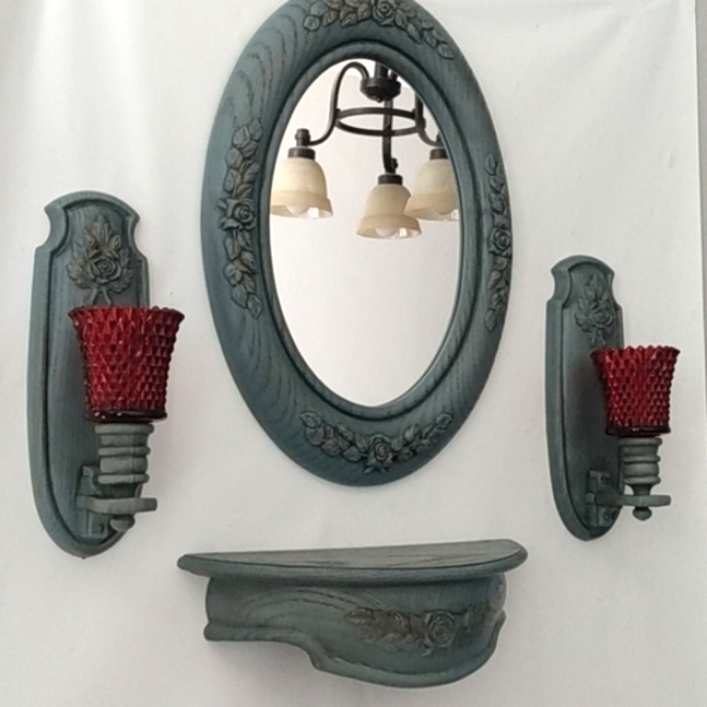 Burwood 1987 Vintage mirror, shelf 2 wall candleholders